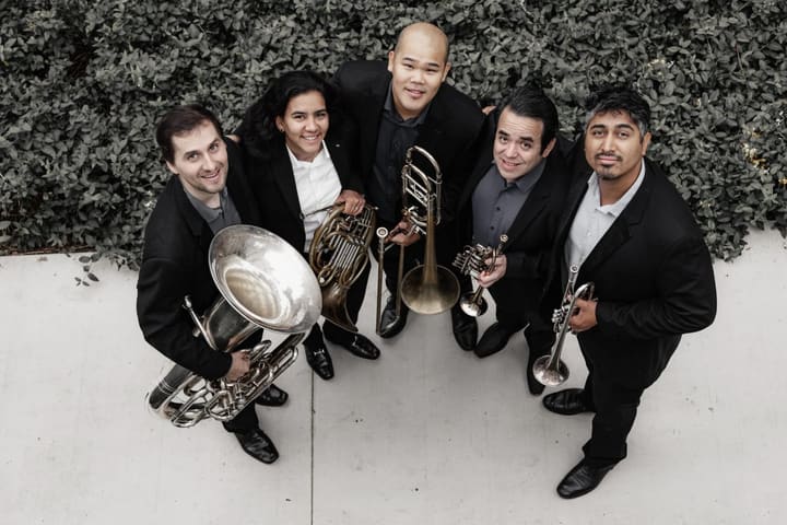 Quintet members looking upward