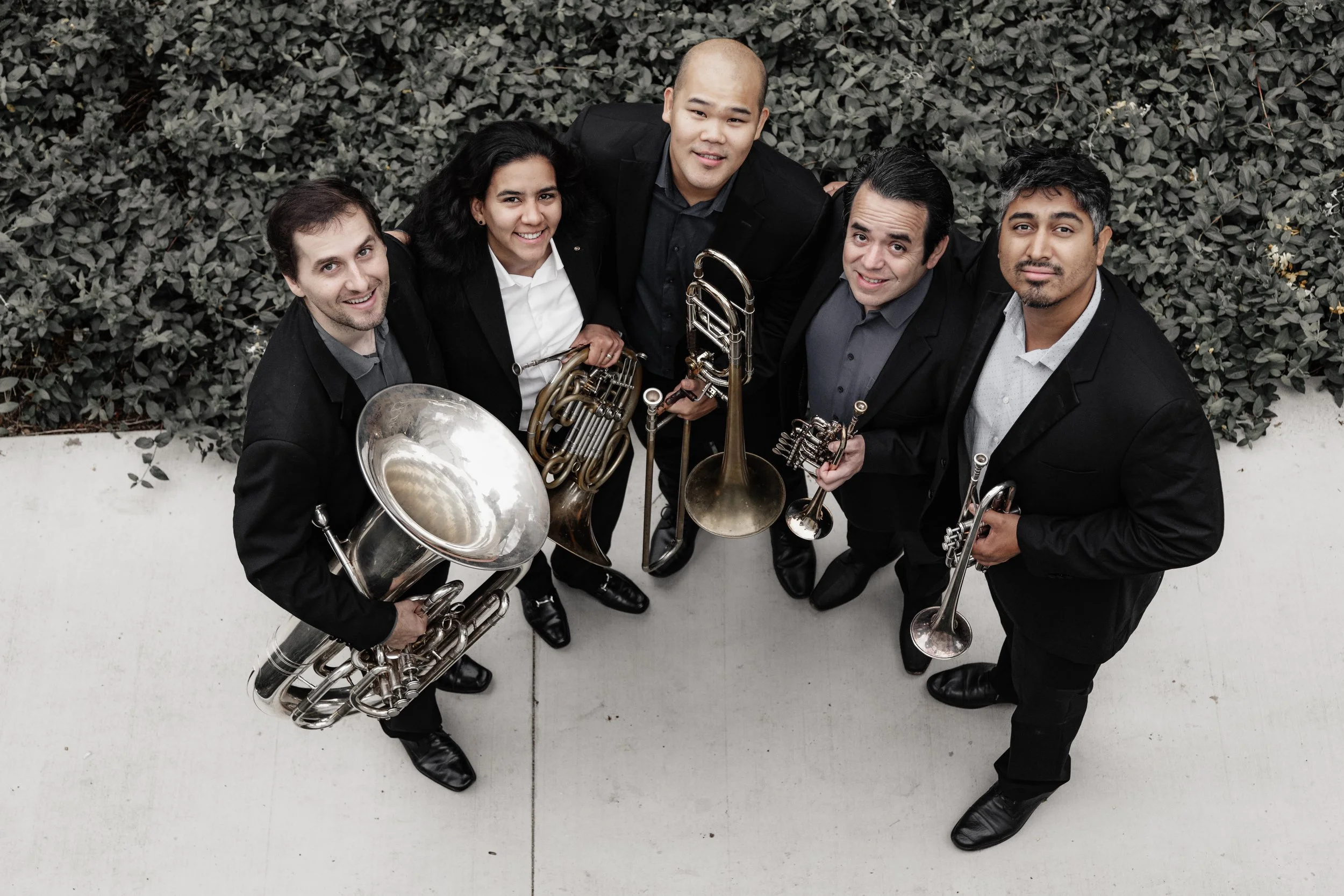 Quintet members looking upward